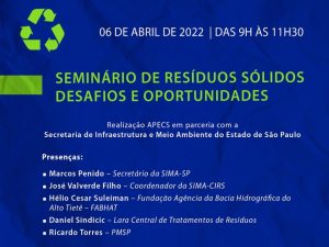 Leia mais sobre o artigo Seminário de Resíduos Sólidos da Apecs e da SIMA-SP – 06/04 às 9h